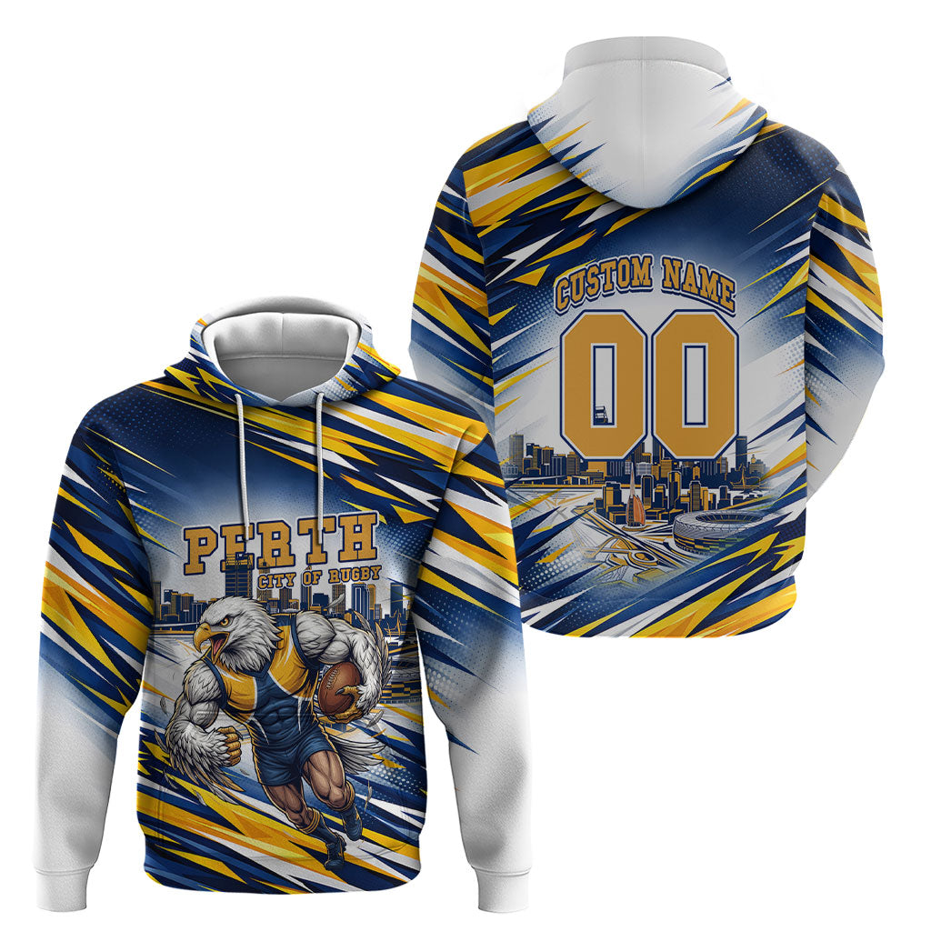 Personalised West Coast Eagles Fan Pride Hoodie Muscular Eagle Mascot Graphic Art With Perth City Skyline