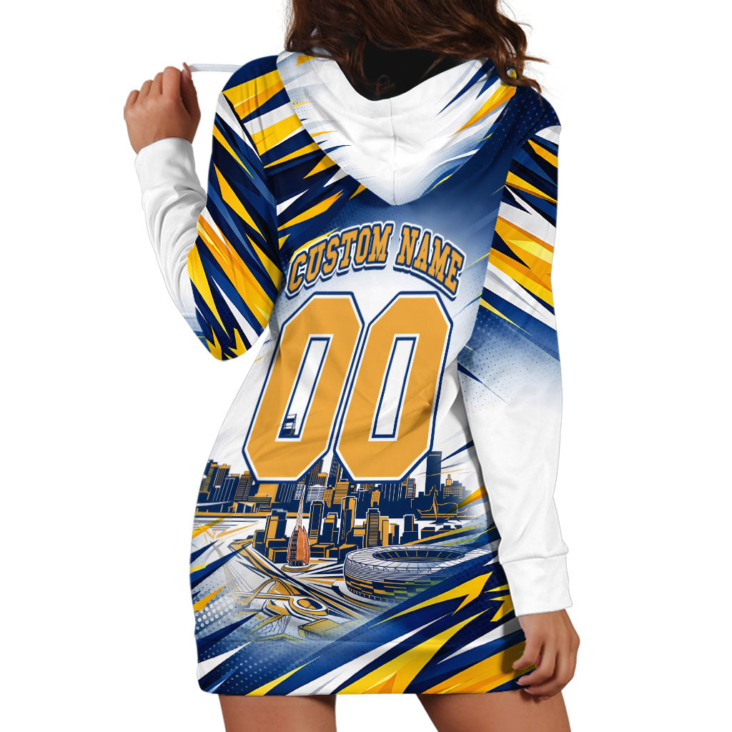 Personalised West Coast Eagles Fan Pride Hoodie Dress Muscular Eagle Mascot Graphic Art With Perth City Skyline