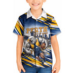 Personalised West Coast Eagles Fan Pride Kid Hawaiian Shirt Muscular Eagle Mascot Graphic Art With Perth City Skyline