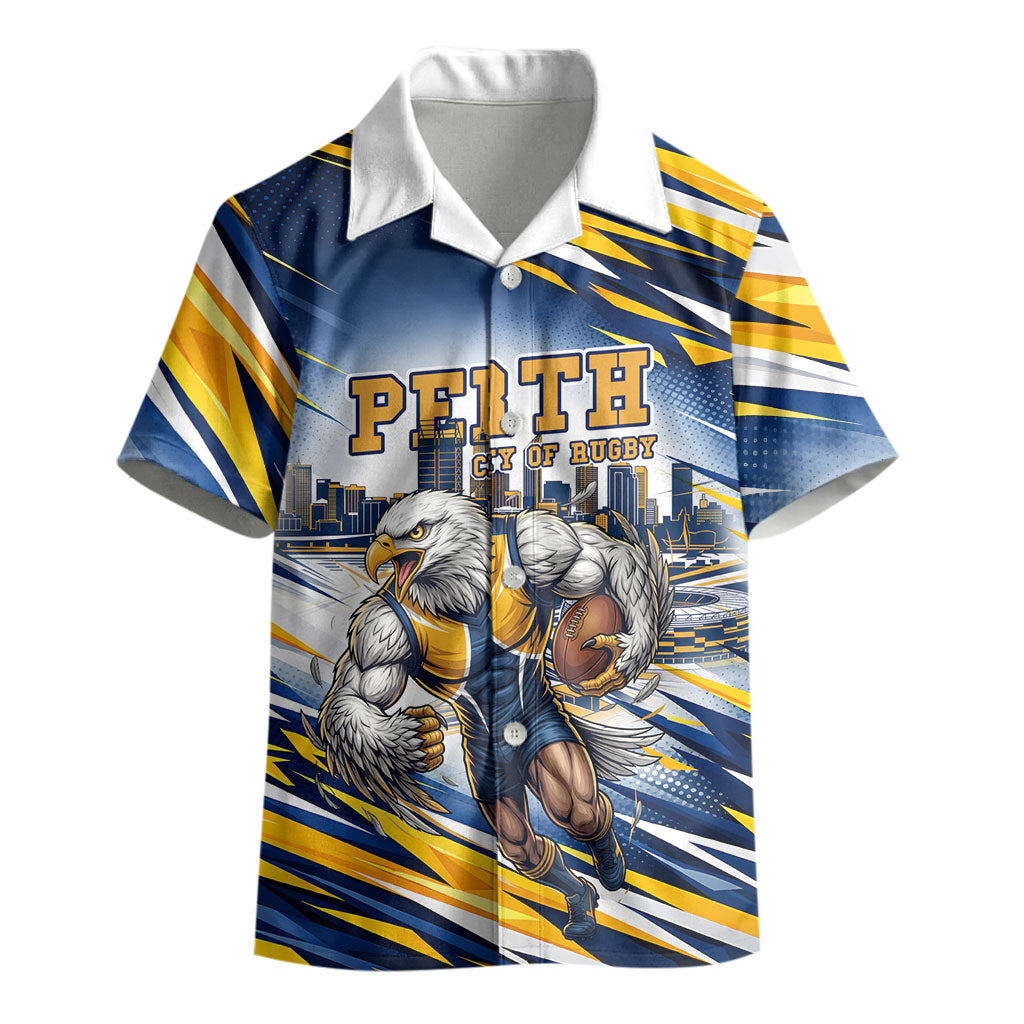 Personalised West Coast Eagles Fan Pride Kid Hawaiian Shirt Muscular Eagle Mascot Graphic Art With Perth City Skyline