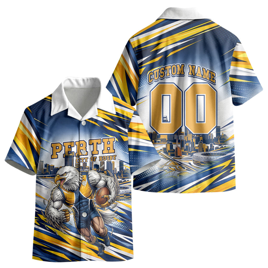 Personalised West Coast Eagles Fan Pride Kid Hawaiian Shirt Muscular Eagle Mascot Graphic Art With Perth City Skyline