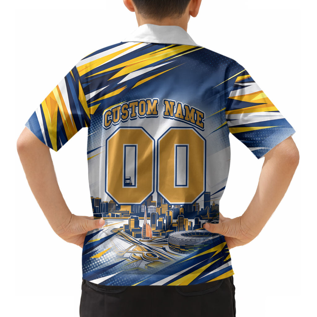 Personalised West Coast Eagles Fan Pride Kid Hawaiian Shirt Muscular Eagle Mascot Graphic Art With Perth City Skyline
