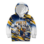 Personalised West Coast Eagles Fan Pride Kid Hoodie Muscular Eagle Mascot Graphic Art With Perth City Skyline