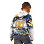 Personalised West Coast Eagles Fan Pride Kid Hoodie Muscular Eagle Mascot Graphic Art With Perth City Skyline