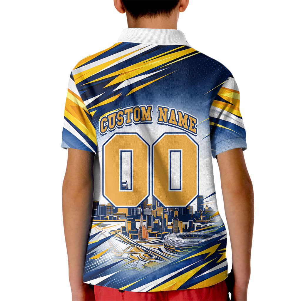 Personalised West Coast Eagles Fan Pride Kid Polo Shirt Muscular Eagle Mascot Graphic Art With Perth City Skyline