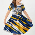Personalised West Coast Eagles Fan Pride Kid Short Sleeve Dress Muscular Eagle Mascot Graphic Art With Perth City Skyline
