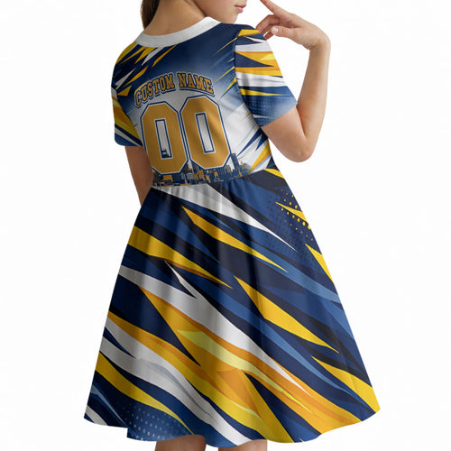 Personalised West Coast Eagles Fan Pride Kid Short Sleeve Dress Muscular Eagle Mascot Graphic Art With Perth City Skyline