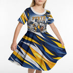 Personalised West Coast Eagles Fan Pride Kid Short Sleeve Dress Muscular Eagle Mascot Graphic Art With Perth City Skyline