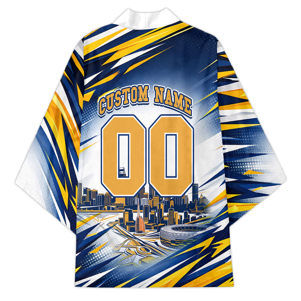 Personalised West Coast Eagles Fan Pride Kimono Muscular Eagle Mascot Graphic Art With Perth City Skyline