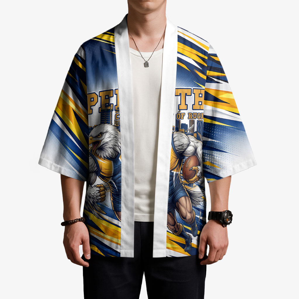 Personalised West Coast Eagles Fan Pride Kimono Muscular Eagle Mascot Graphic Art With Perth City Skyline