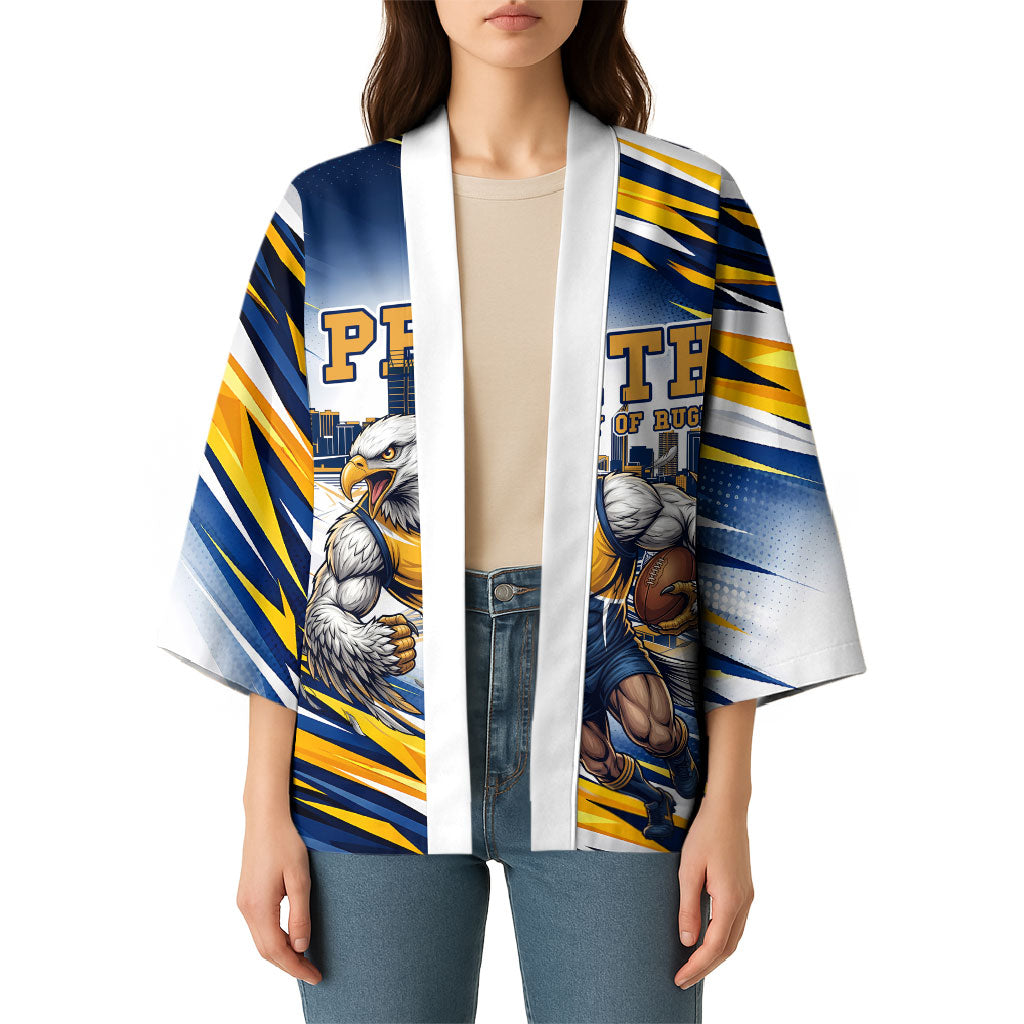 Personalised West Coast Eagles Fan Pride Kimono Muscular Eagle Mascot Graphic Art With Perth City Skyline