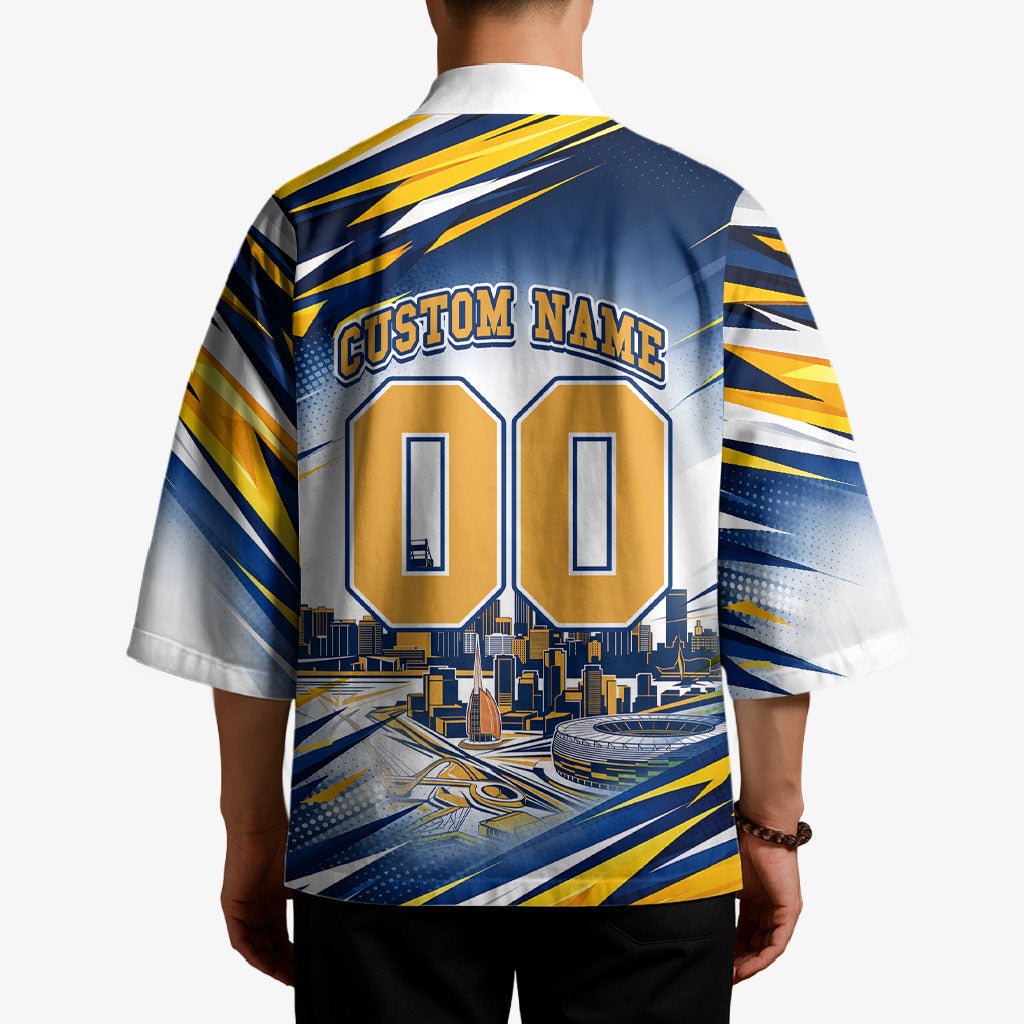 Personalised West Coast Eagles Fan Pride Kimono Muscular Eagle Mascot Graphic Art With Perth City Skyline