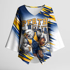 Personalised West Coast Eagles Fan Pride Kimono Sleeve Blouse Muscular Eagle Mascot Graphic Art With Perth City Skyline
