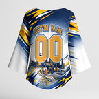 Personalised West Coast Eagles Fan Pride Kimono Sleeve Blouse Muscular Eagle Mascot Graphic Art With Perth City Skyline