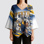 Personalised West Coast Eagles Fan Pride Kimono Sleeve Blouse Muscular Eagle Mascot Graphic Art With Perth City Skyline