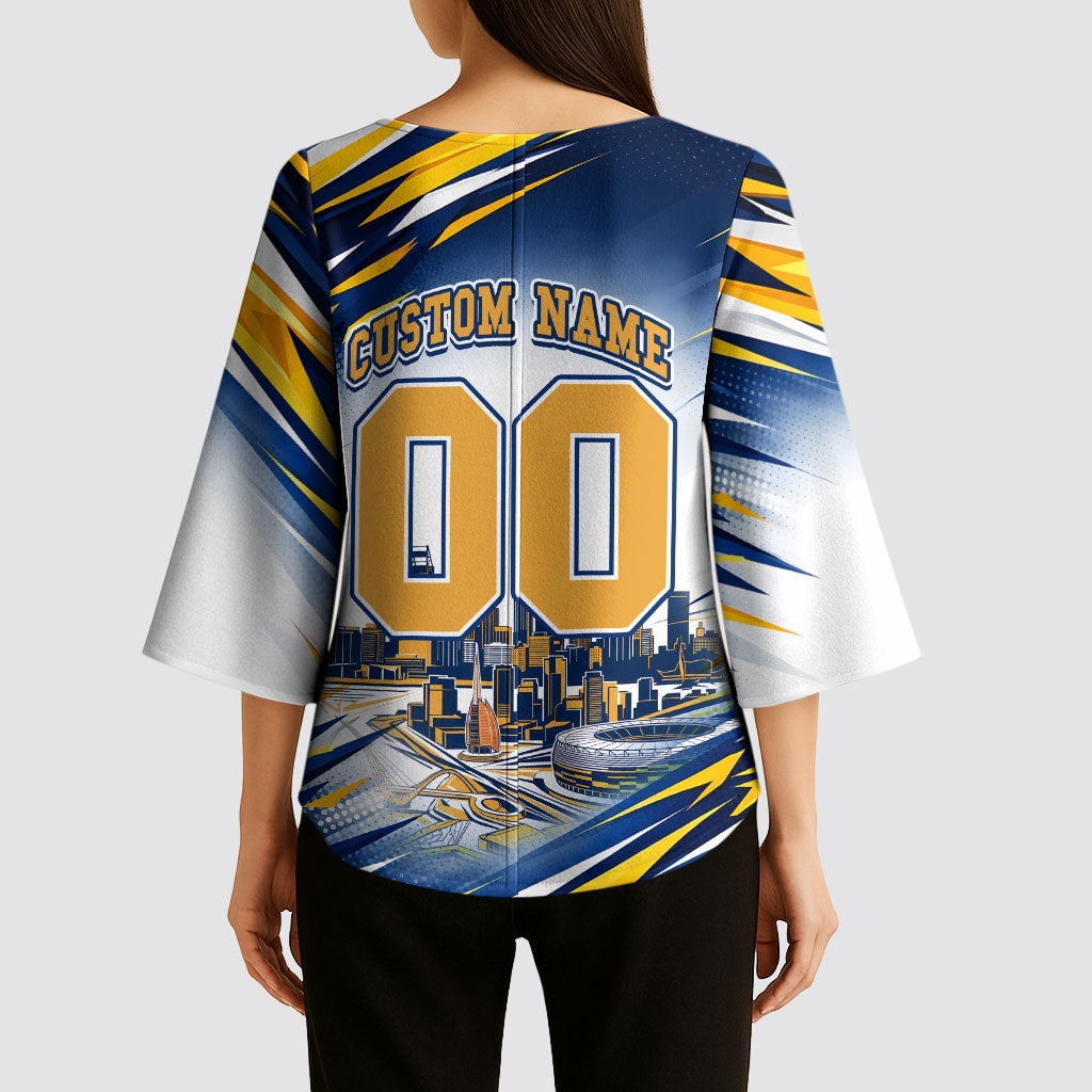 Personalised West Coast Eagles Fan Pride Kimono Sleeve Blouse Muscular Eagle Mascot Graphic Art With Perth City Skyline
