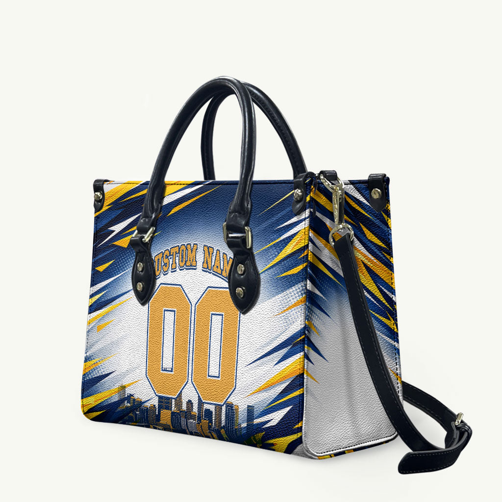 Personalised West Coast Eagles Fan Pride Leather Bag Muscular Eagle Mascot Graphic Art With Perth City Skyline