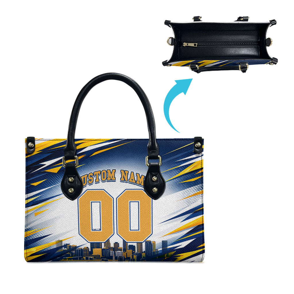 Personalised West Coast Eagles Fan Pride Leather Bag Muscular Eagle Mascot Graphic Art With Perth City Skyline