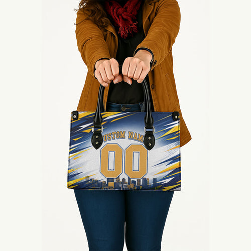 Personalised West Coast Eagles Fan Pride Leather Bag Muscular Eagle Mascot Graphic Art With Perth City Skyline