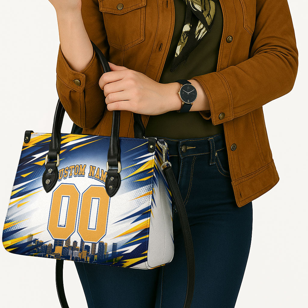 Personalised West Coast Eagles Fan Pride Leather Bag Muscular Eagle Mascot Graphic Art With Perth City Skyline