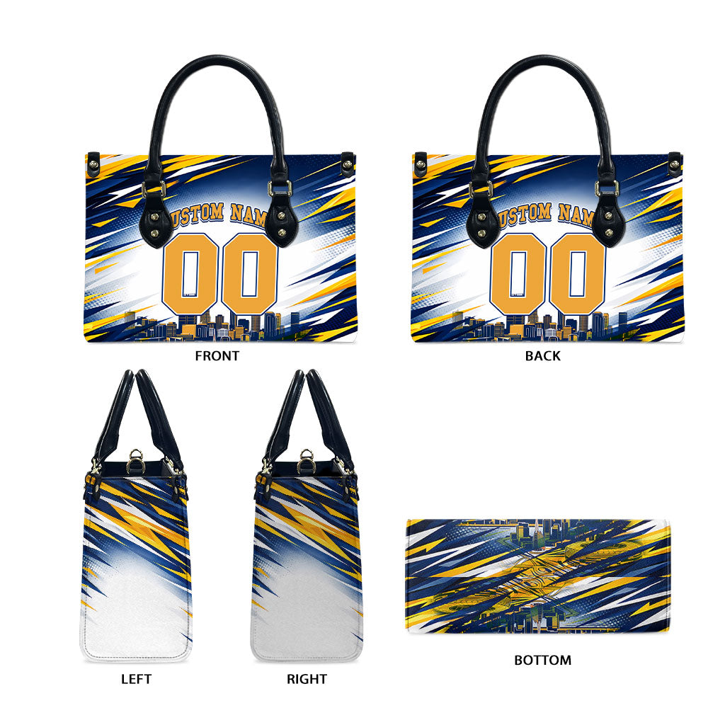 Personalised West Coast Eagles Fan Pride Leather Bag Muscular Eagle Mascot Graphic Art With Perth City Skyline
