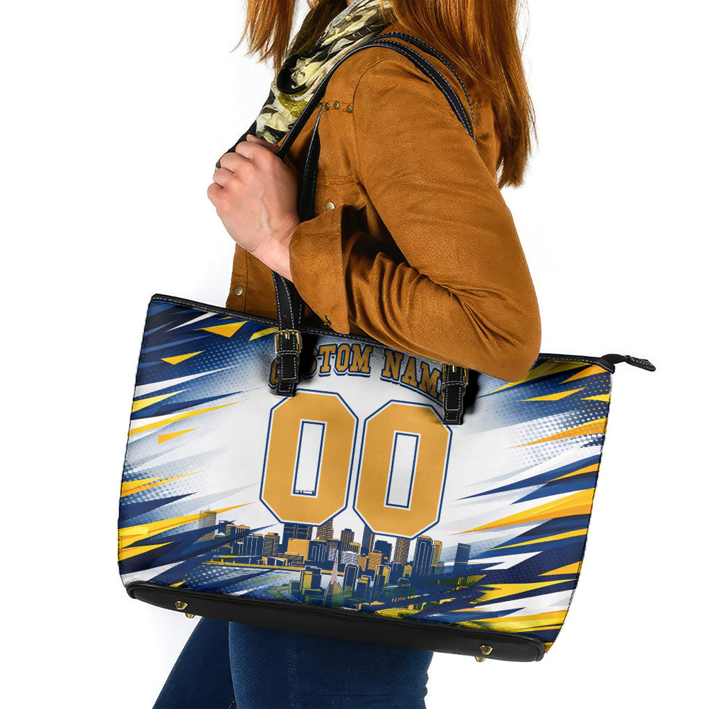 Personalised West Coast Eagles Fan Pride Leather Tote Bag Muscular Eagle Mascot Graphic Art With Perth City Skyline