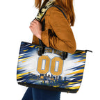 Personalised West Coast Eagles Fan Pride Leather Tote Bag Muscular Eagle Mascot Graphic Art With Perth City Skyline