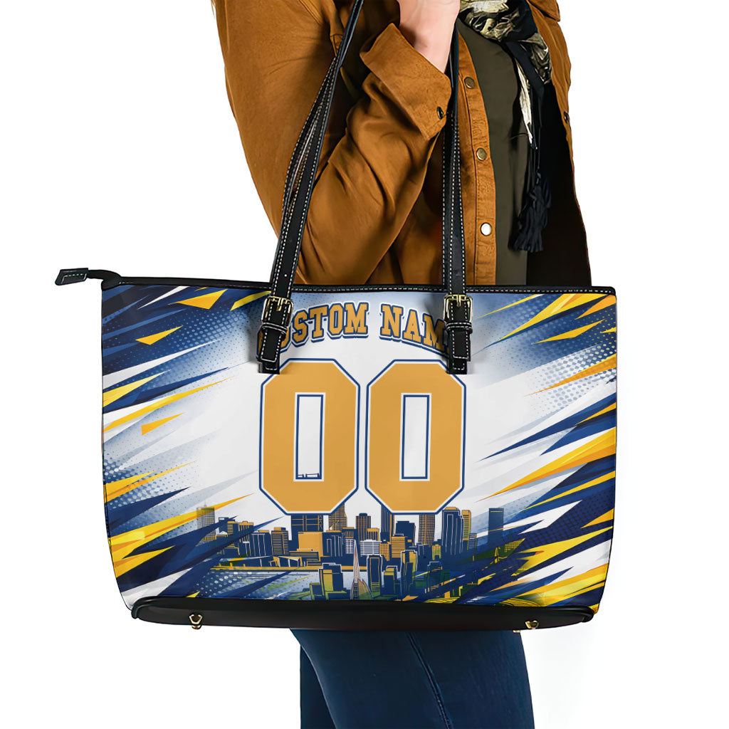 Personalised West Coast Eagles Fan Pride Leather Tote Bag Muscular Eagle Mascot Graphic Art With Perth City Skyline