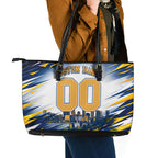 Personalised West Coast Eagles Fan Pride Leather Tote Bag Muscular Eagle Mascot Graphic Art With Perth City Skyline