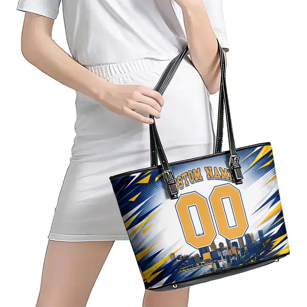 Personalised West Coast Eagles Fan Pride Leather Tote Bag Muscular Eagle Mascot Graphic Art With Perth City Skyline