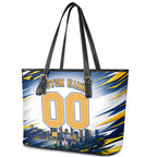 Personalised West Coast Eagles Fan Pride Leather Tote Bag Muscular Eagle Mascot Graphic Art With Perth City Skyline