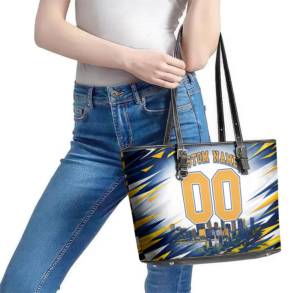 Personalised West Coast Eagles Fan Pride Leather Tote Bag Muscular Eagle Mascot Graphic Art With Perth City Skyline