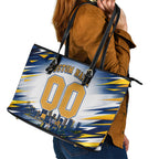 Personalised West Coast Eagles Fan Pride Leather Tote Bag Muscular Eagle Mascot Graphic Art With Perth City Skyline