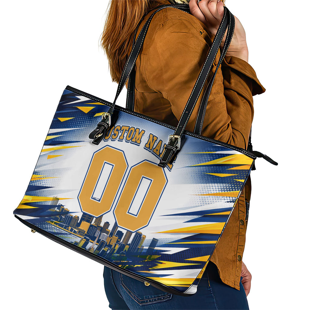 Personalised West Coast Eagles Fan Pride Leather Tote Bag Muscular Eagle Mascot Graphic Art With Perth City Skyline