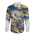 Personalised West Coast Eagles Fan Pride Long Sleeve Button Shirt Muscular Eagle Mascot Graphic Art With Perth City Skyline