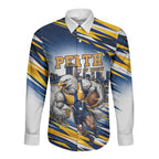 Personalised West Coast Eagles Fan Pride Long Sleeve Button Shirt Muscular Eagle Mascot Graphic Art With Perth City Skyline