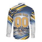 Personalised West Coast Eagles Fan Pride Long Sleeve Button Shirt Muscular Eagle Mascot Graphic Art With Perth City Skyline