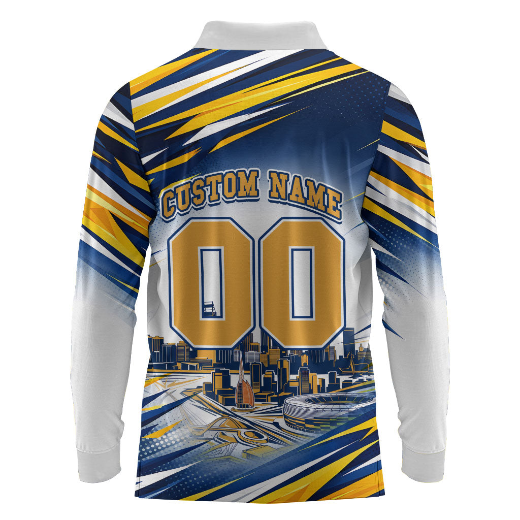 Personalised West Coast Eagles Fan Pride Long Sleeve Polo Shirt Muscular Eagle Mascot Graphic Art With Perth City Skyline