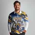 Personalised West Coast Eagles Fan Pride Long Sleeve Polo Shirt Muscular Eagle Mascot Graphic Art With Perth City Skyline