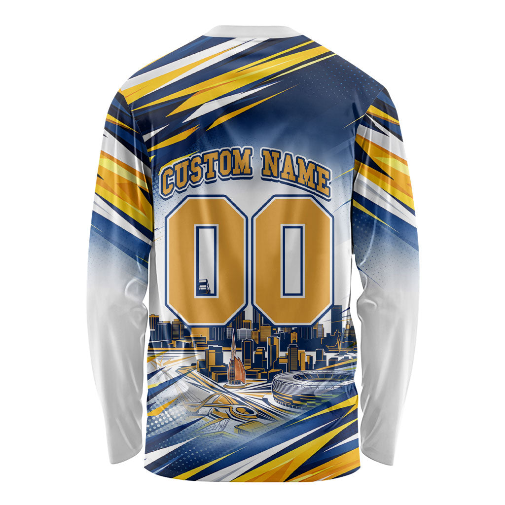 Personalised West Coast Eagles Fan Pride Long Sleeve Shirt Muscular Eagle Mascot Graphic Art With Perth City Skyline