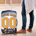 Personalised West Coast Eagles Fan Pride Luggage Cover Muscular Eagle Mascot Graphic Art With Perth City Skyline