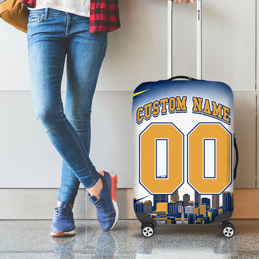 Personalised West Coast Eagles Fan Pride Luggage Cover Muscular Eagle Mascot Graphic Art With Perth City Skyline