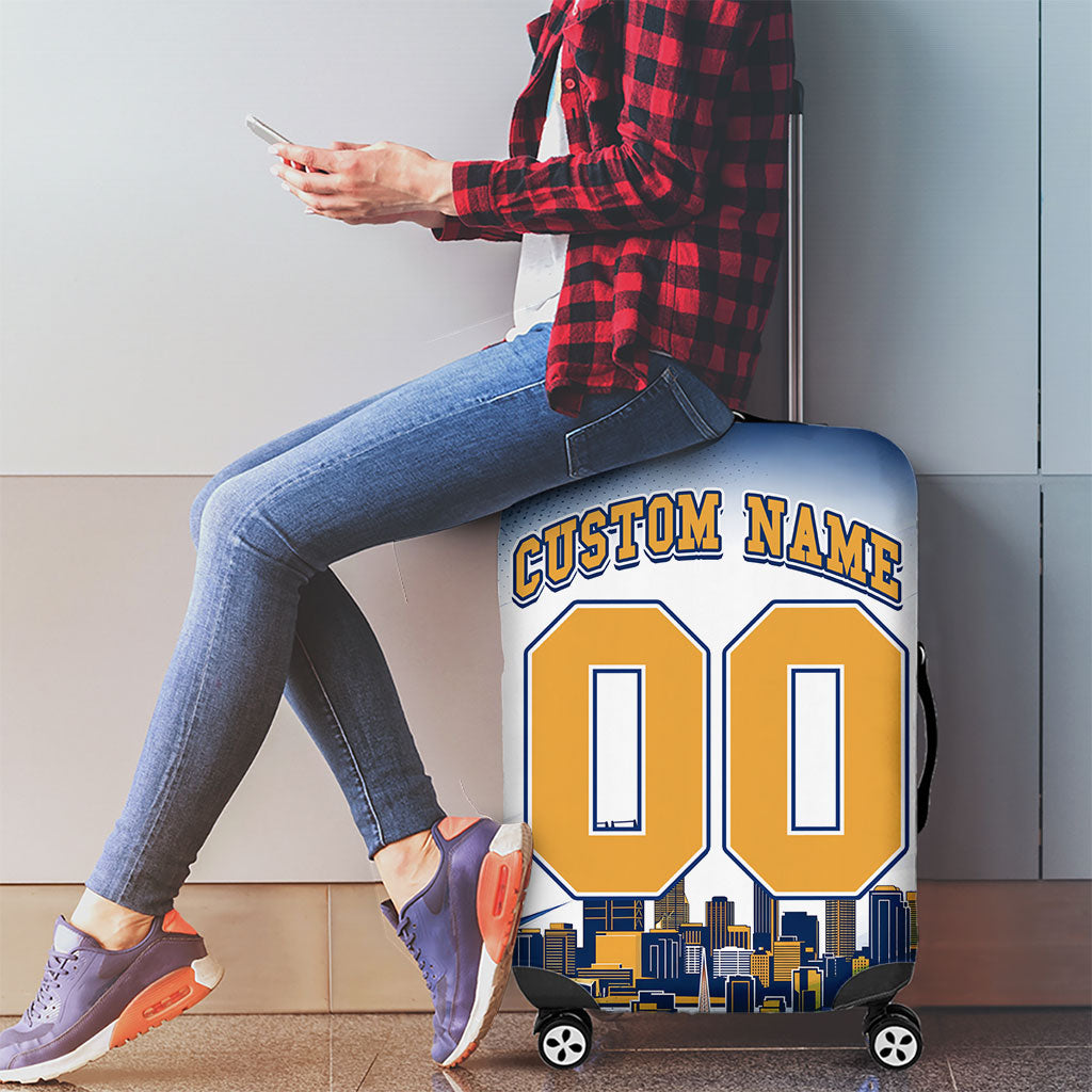 Personalised West Coast Eagles Fan Pride Luggage Cover Muscular Eagle Mascot Graphic Art With Perth City Skyline