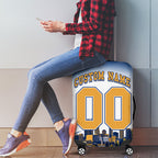 Personalised West Coast Eagles Fan Pride Luggage Cover Muscular Eagle Mascot Graphic Art With Perth City Skyline