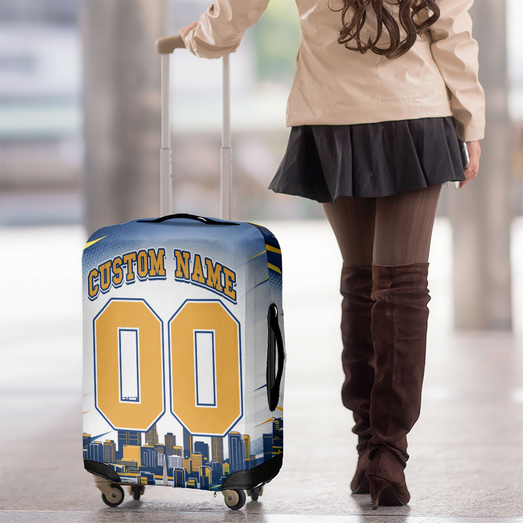 Personalised West Coast Eagles Fan Pride Luggage Cover Muscular Eagle Mascot Graphic Art With Perth City Skyline