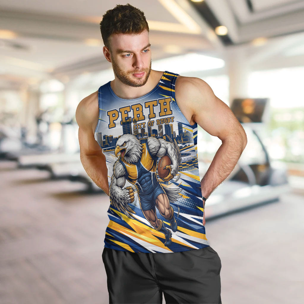 Personalised West Coast Eagles Fan Pride Men Tank Top Muscular Eagle Mascot Graphic Art With Perth City Skyline