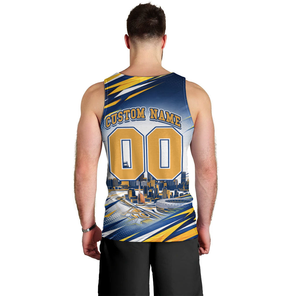 Personalised West Coast Eagles Fan Pride Men Tank Top Muscular Eagle Mascot Graphic Art With Perth City Skyline