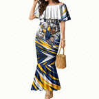 Personalised West Coast Eagles Fan Pride Mermaid Dress Muscular Eagle Mascot Graphic Art With Perth City Skyline