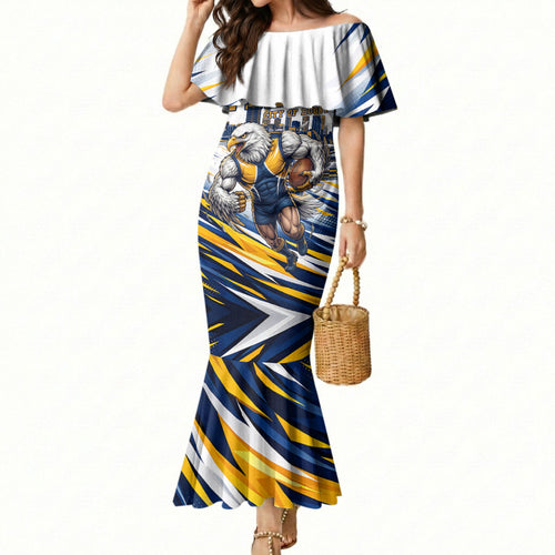 Personalised West Coast Eagles Fan Pride Mermaid Dress Muscular Eagle Mascot Graphic Art With Perth City Skyline