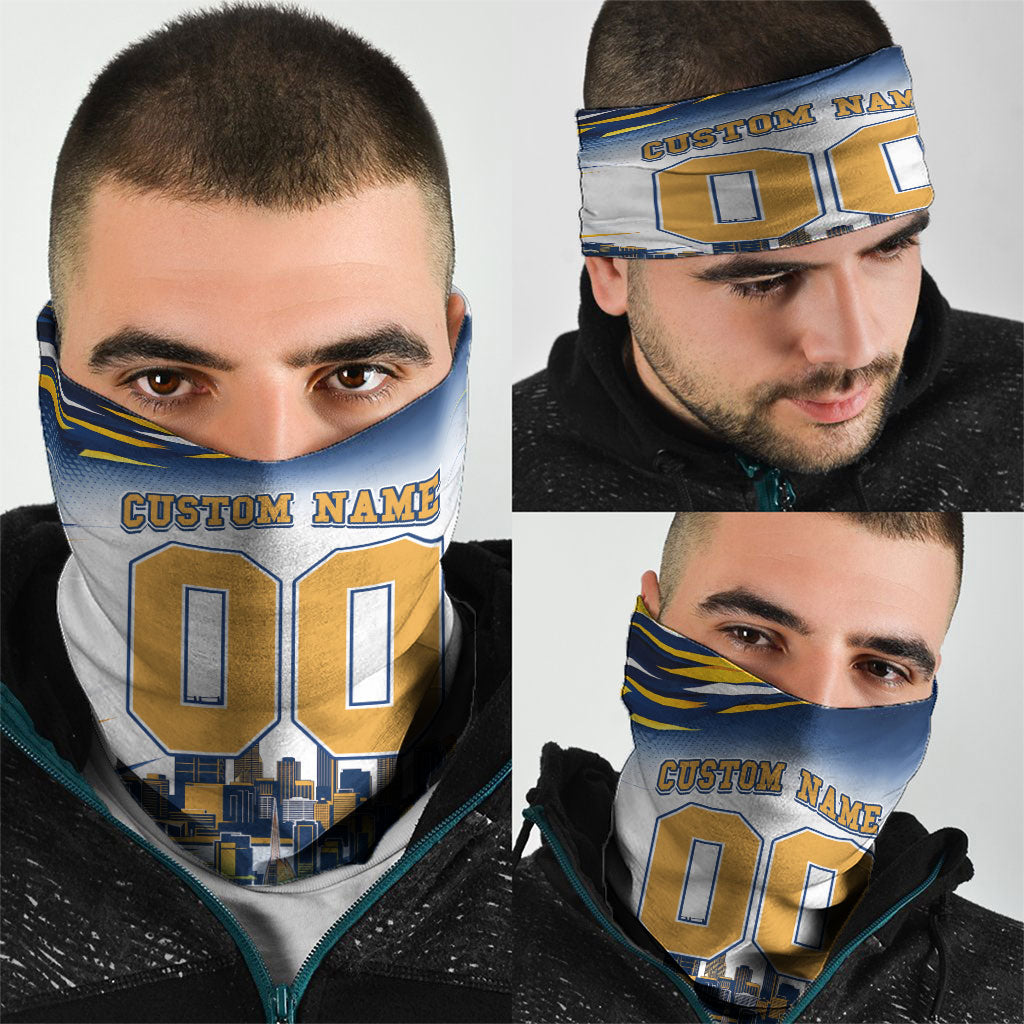 Personalised West Coast Eagles Fan Pride Neck Gaiter Muscular Eagle Mascot Graphic Art With Perth City Skyline